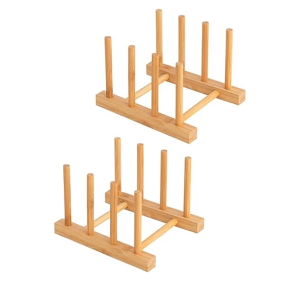 2 pack Bamboo Dish Plate Bowl Cup Book Pot Lid Cutting Board Drying Rack Stand Drainer Storage Holder Organizer Kitchen CabinetKeep Dry ( Rectangular)