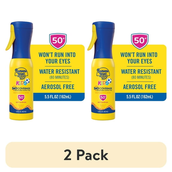 (2 pack) Banana Boat Kids 360 Coverage SPF 50 Sunscreen Mist, Refillable Kids Sunscreen Spray, 5.5 fl oz