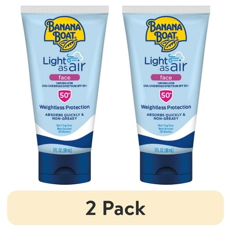 (2 pack) Banana Boat Light As Air Face Sunscreen Lotion SPF 50, Travel Size 3oz