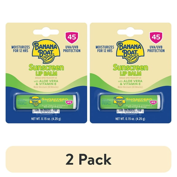 (2 pack) Banana Boat Lip Balm SPF 45, Travel Sunscreen Lip Balm, with Aloe Vera & Vitamin E, 1 Ct, 0.15 oz