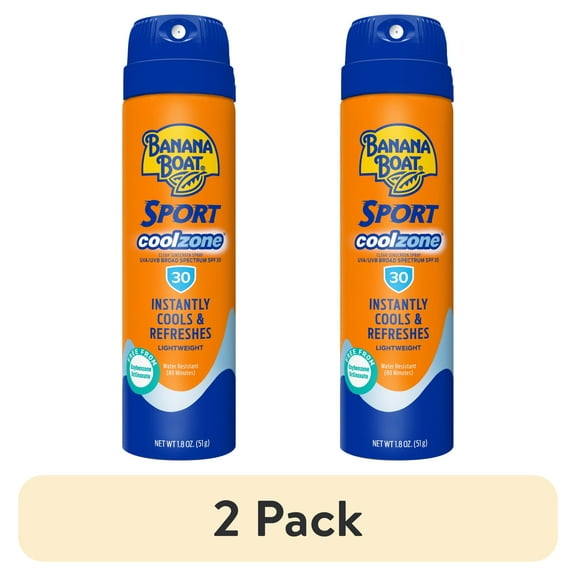 (2 pack) Banana Boat Sport Cool Zone SPF 30 Adult Sunscreen Spray, Travel Size, 1.8 oz