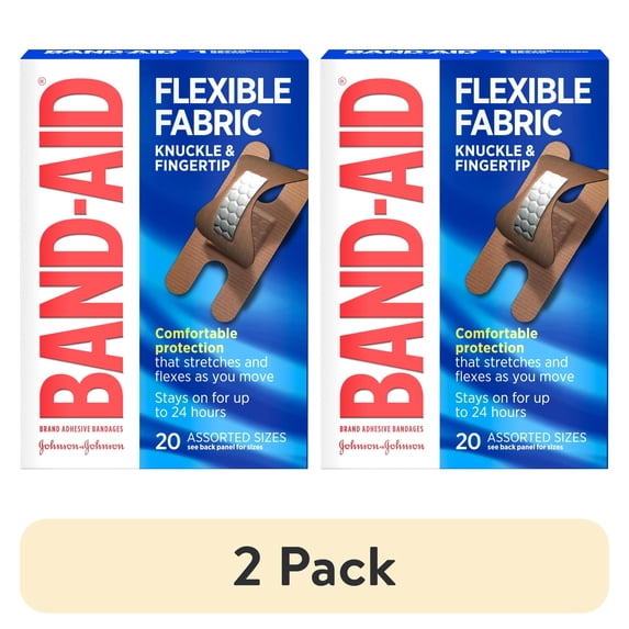 (2 pack) Band-Aid Brand Flexible Fabric Knuckle & Finger Adhesive Bandages, 20 Count
