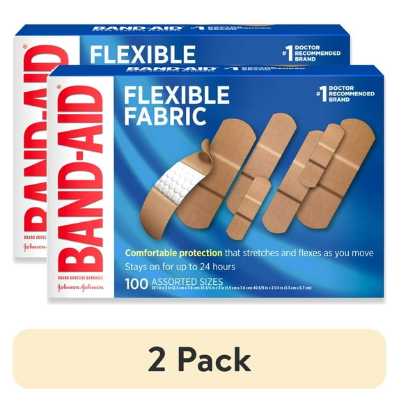 (2 pack) Band-Aid Brand Flexible Fabric Adhesive Bandages, Assorted, 100 Count