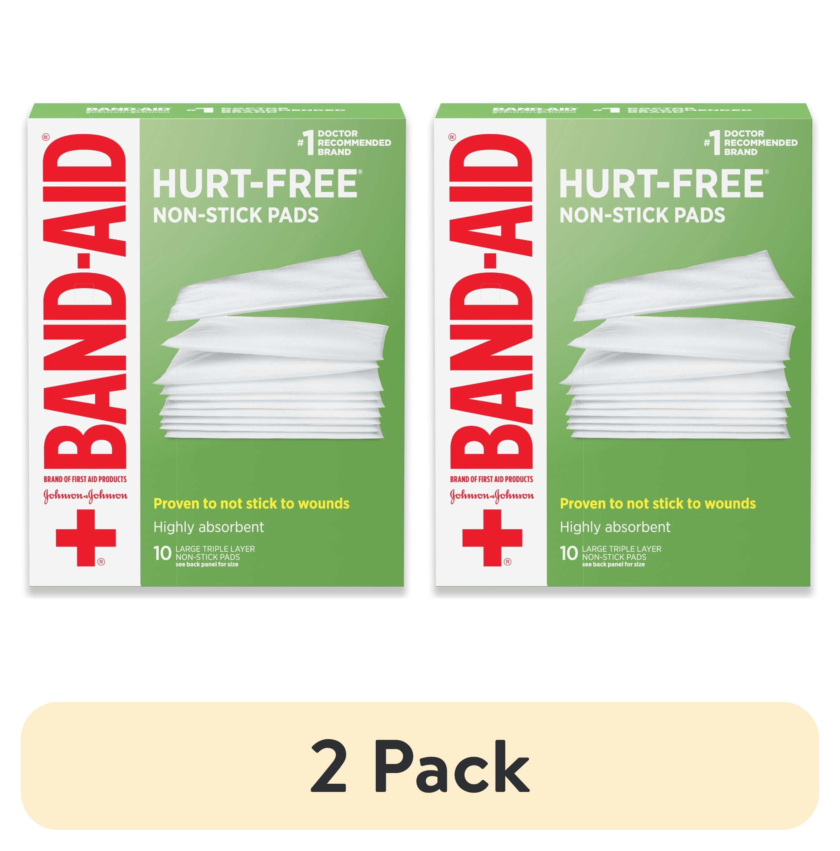 (2 pack) Band-Aid Brand Hurt-Free Non-Stick Pads, Large, 3 in x 4 in, 10 Count