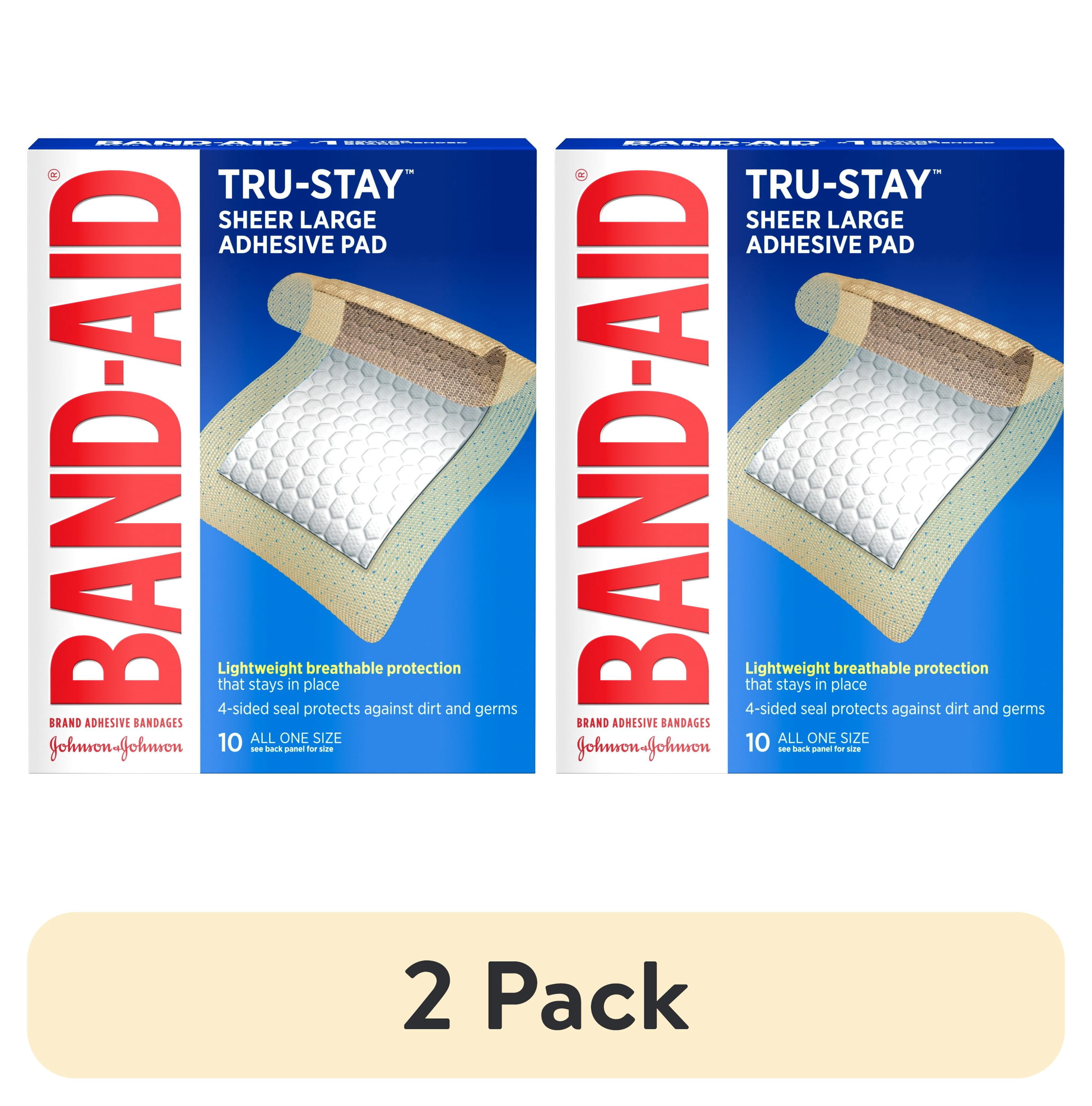 (2 pack) BAND-AID Brand Tru-Stay Sheer Adhesive Pads, Large, 10 Count