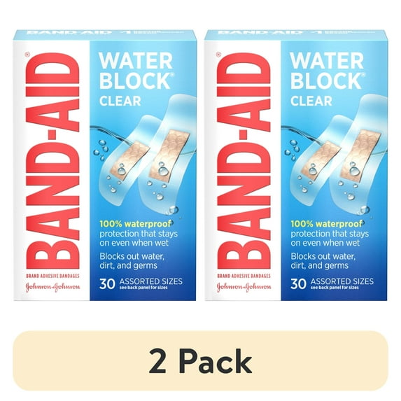 (2 pack) Band-Aid Brand Water Block Clear Waterproof Adhesive Bandages, 30 Ct