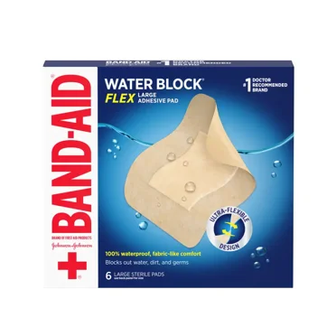 (2 pack) Band-Aid Brand Water Block Flex Waterproof Adhesive Pads, Large, 6 Ct