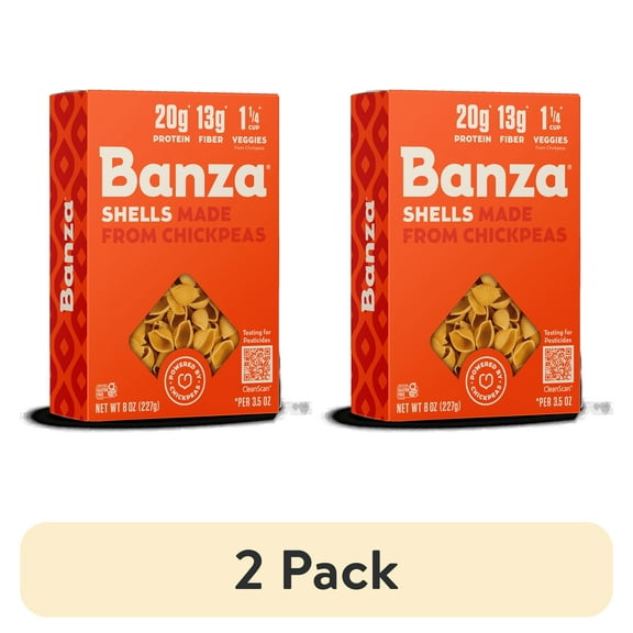 (2 pack) Banza Shells Pasta from Chickpeas - Gluten Free, High Protein, and Lower Carb Protein Noodles, 8oz