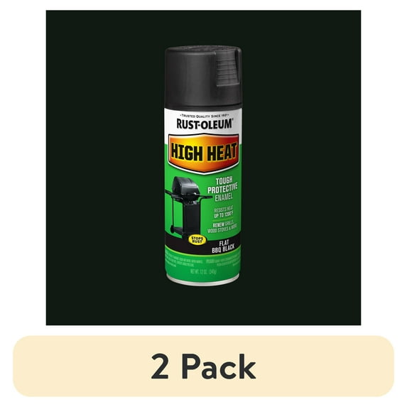 (2 pack) Bar-B-Que Black, Rust-Oleum Specialty Flat High Heat Spray Paint-7778830, 12 oz