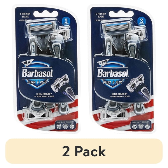 (2 pack) Barbasol Ultra 6 Plus Premium Blade Ultra Trimmer Disposable Razor 3 Ct