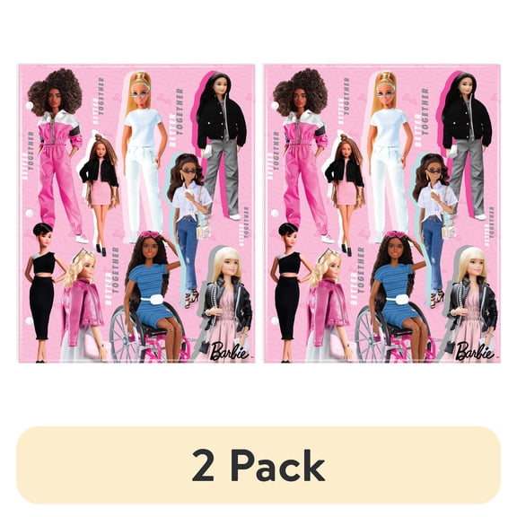 (2 pack) Barbie 2-Pocket Paper Folder, 3-Hole Punch, 9.25"W x 11.75"H, Multi-Color