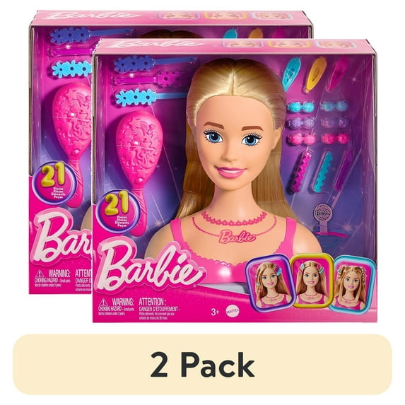 (2 pack) Barbie Doll Styling Head, Blond Hair with 20 Colorful Accessories, Doll Head for Hair Styling