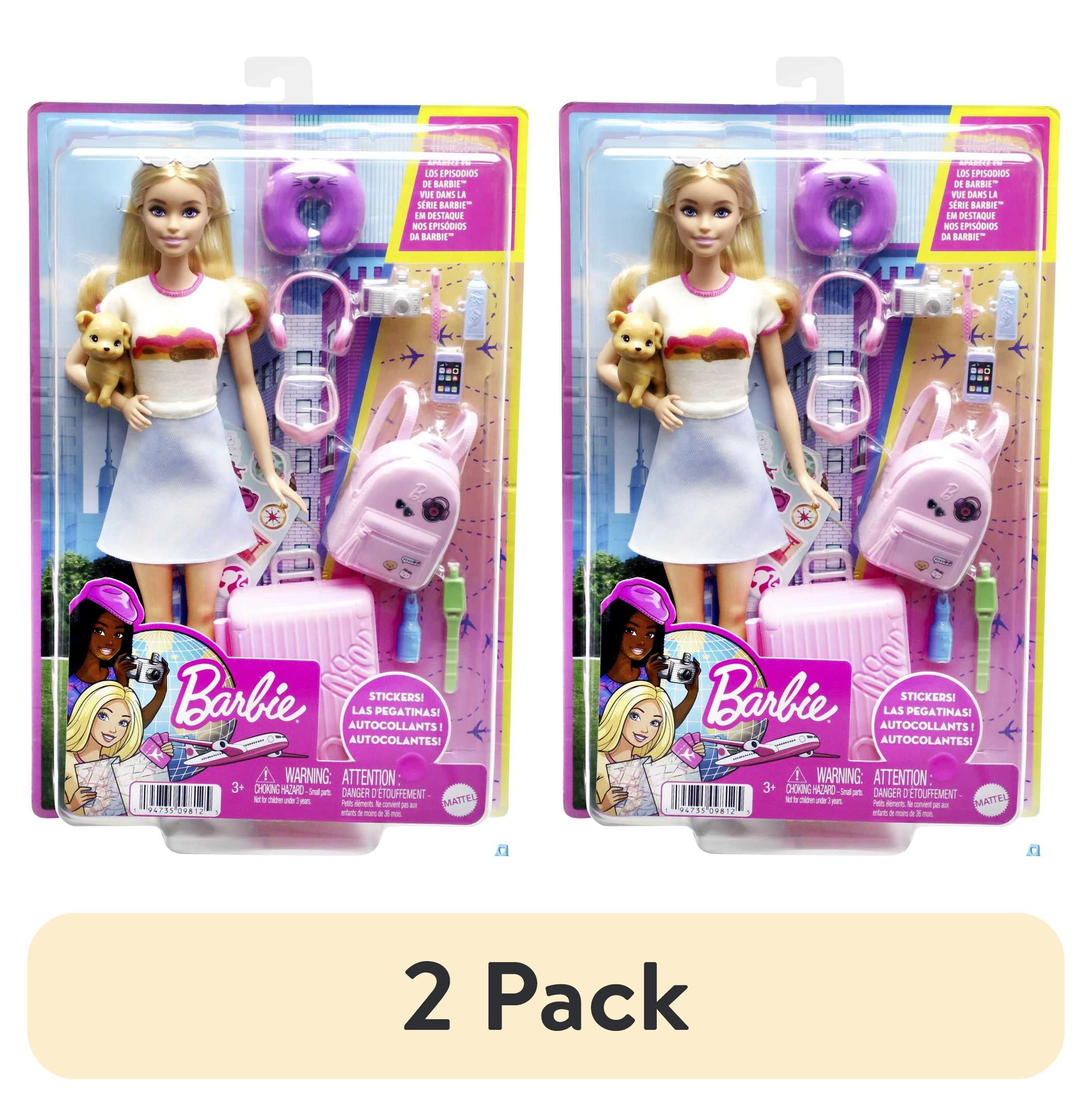 2 pack) Barbie Doll and Accessories, 'Malibu' Travel Set with