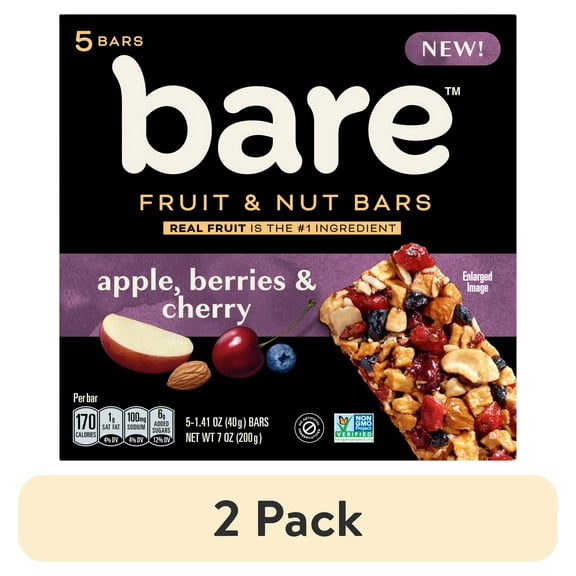 (2 pack) Bare Fruit & Nut Bars, Apple, Berries & Cherry, 1.41 oz, 5 Count