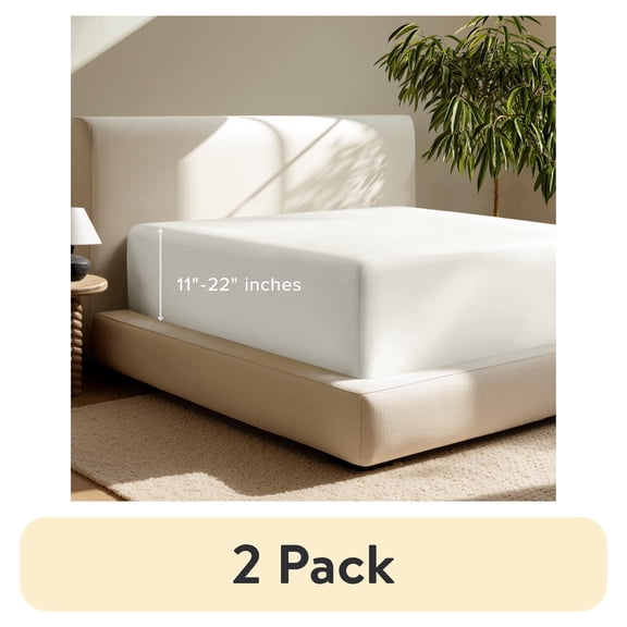 (2 pack) Bare Home Fitted Sheet - 22" Extra Deep Pocket - Premium 1800 Collection - Full, Cream