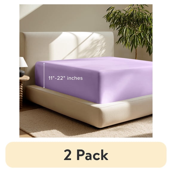 (2 pack) Bare Home Fitted Sheet - 22" Extra Deep Pocket - Premium 1800 Collection - King, Lavender
