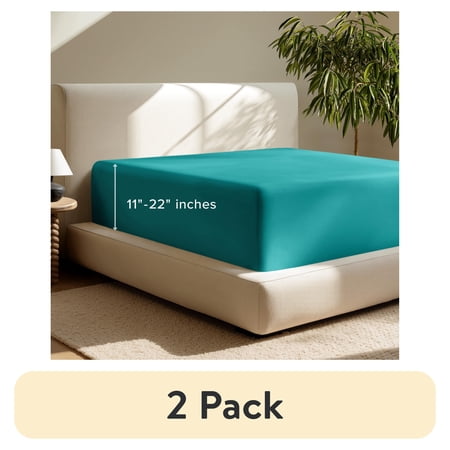 (2 pack) Bare Home Fitted Sheet - 22" Extra Deep Pocket - Premium 1800 Collection - Queen, Emerald