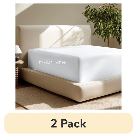 (2 pack) Bare Home Fitted Sheet - 22" Extra Deep Pocket - Premium 1800 Collection - Split Queen, White