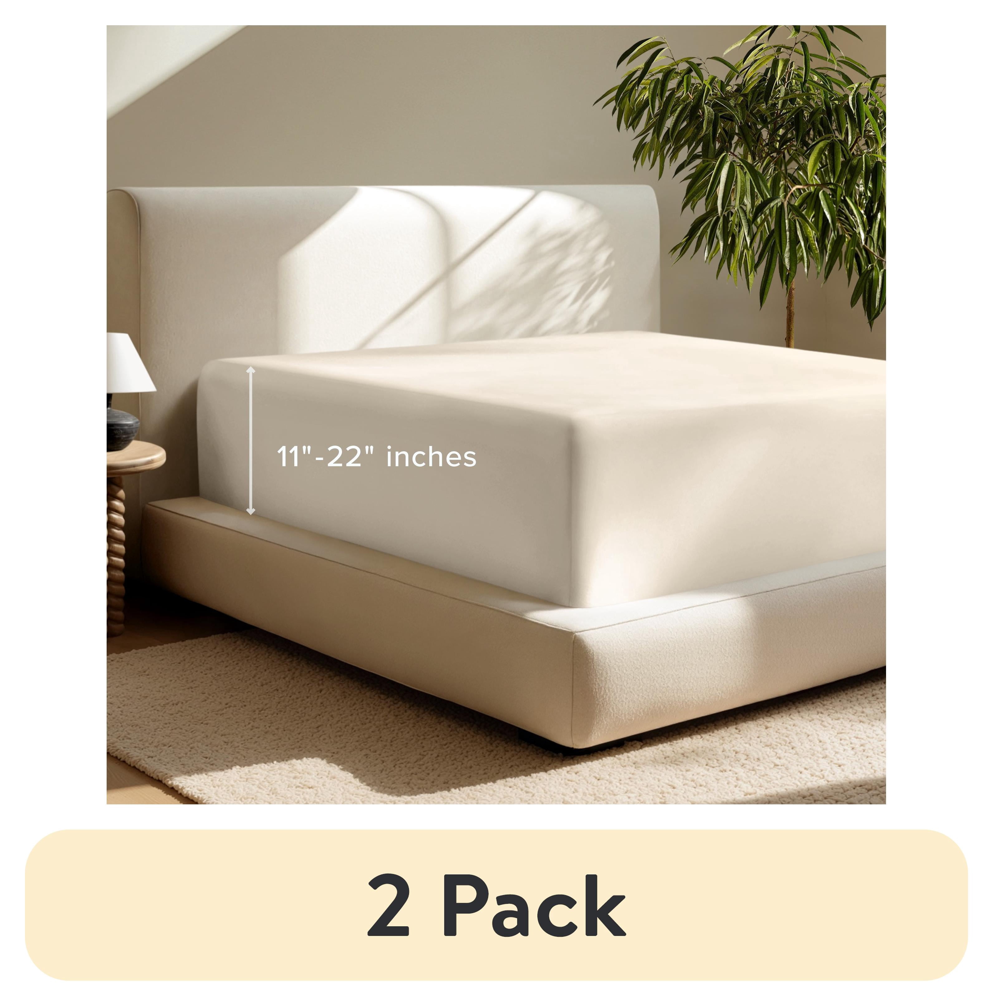 (2 pack) Bare Home Fitted Sheet – 22" Extra Deep Pocket – Twin-XL