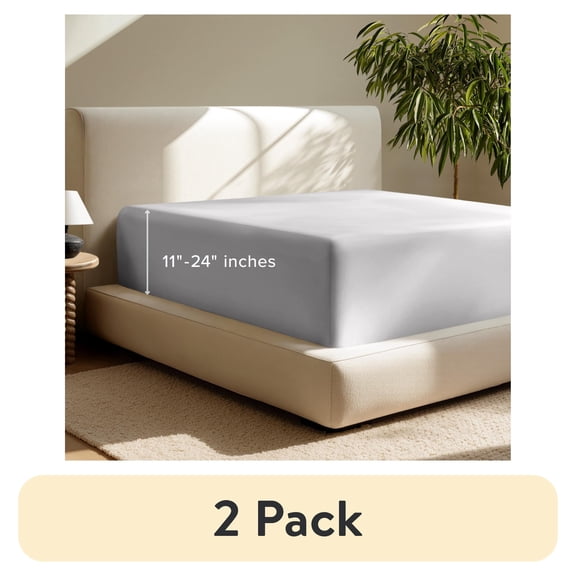 (2 pack) Bare Home Fitted Sheet - 24" Extra Deep Pocket - Premium 1800 Collection - King, Light Gray