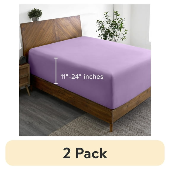 (2 pack) Bare Home Fitted Sheet - 24" Extra Deep Pocket - Premium 1800 Collection - Queen, Lavender