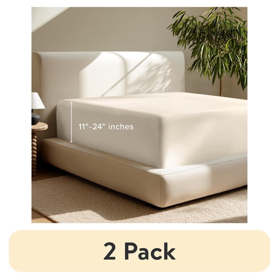 (2 pack) Bare Home Fitted Sheet - 24" Extra Deep Pocket - Premium 1800 Collection - Queen, Sand