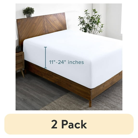 (2 pack) Bare Home Fitted Sheet - 24" Extra Deep Pocket - Premium 1800 Collection - Twin-XL, White