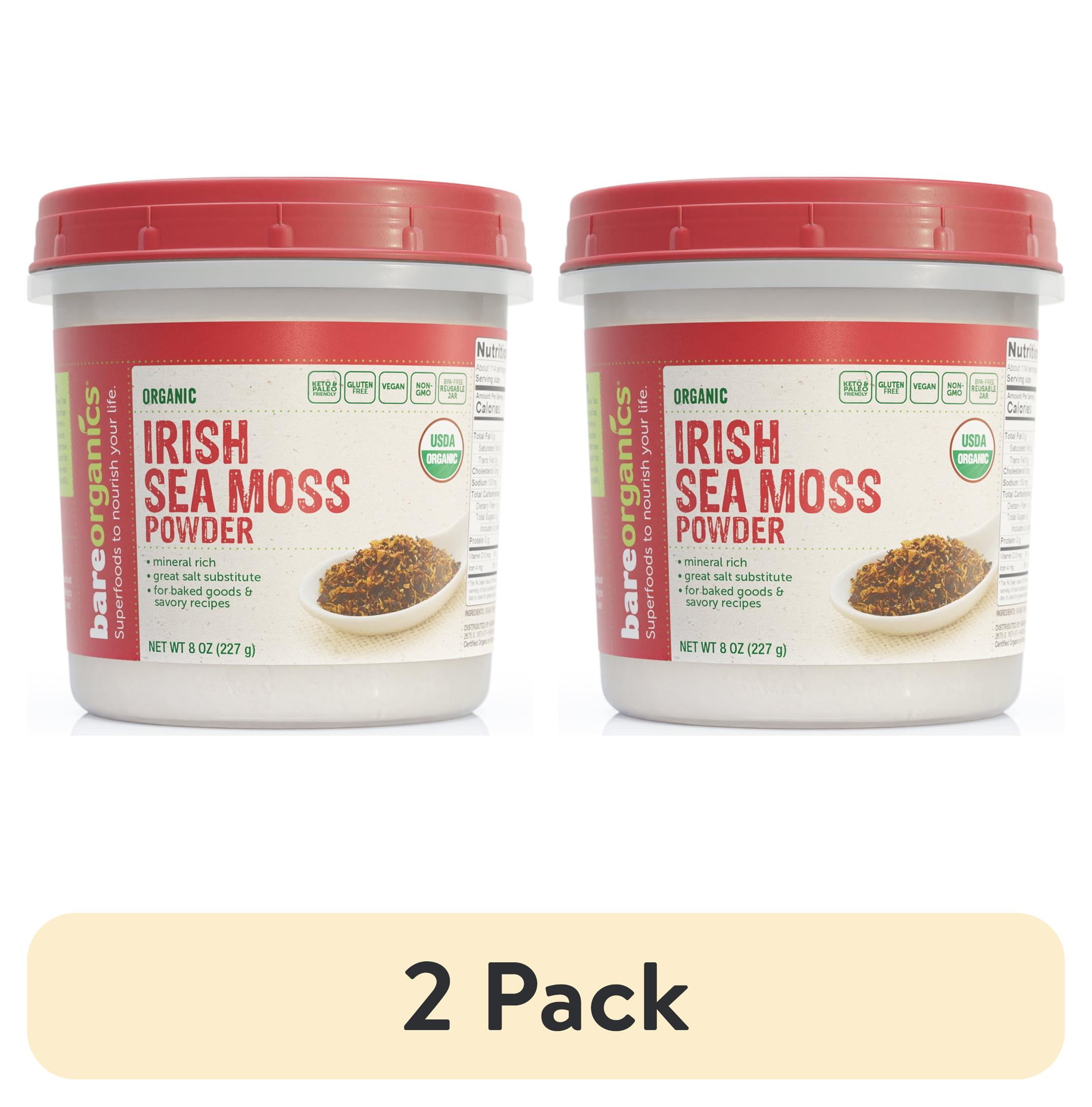 (2 pack) BareOrganics Raw Organic Irish Sea Moss 8 oz Pwdr.