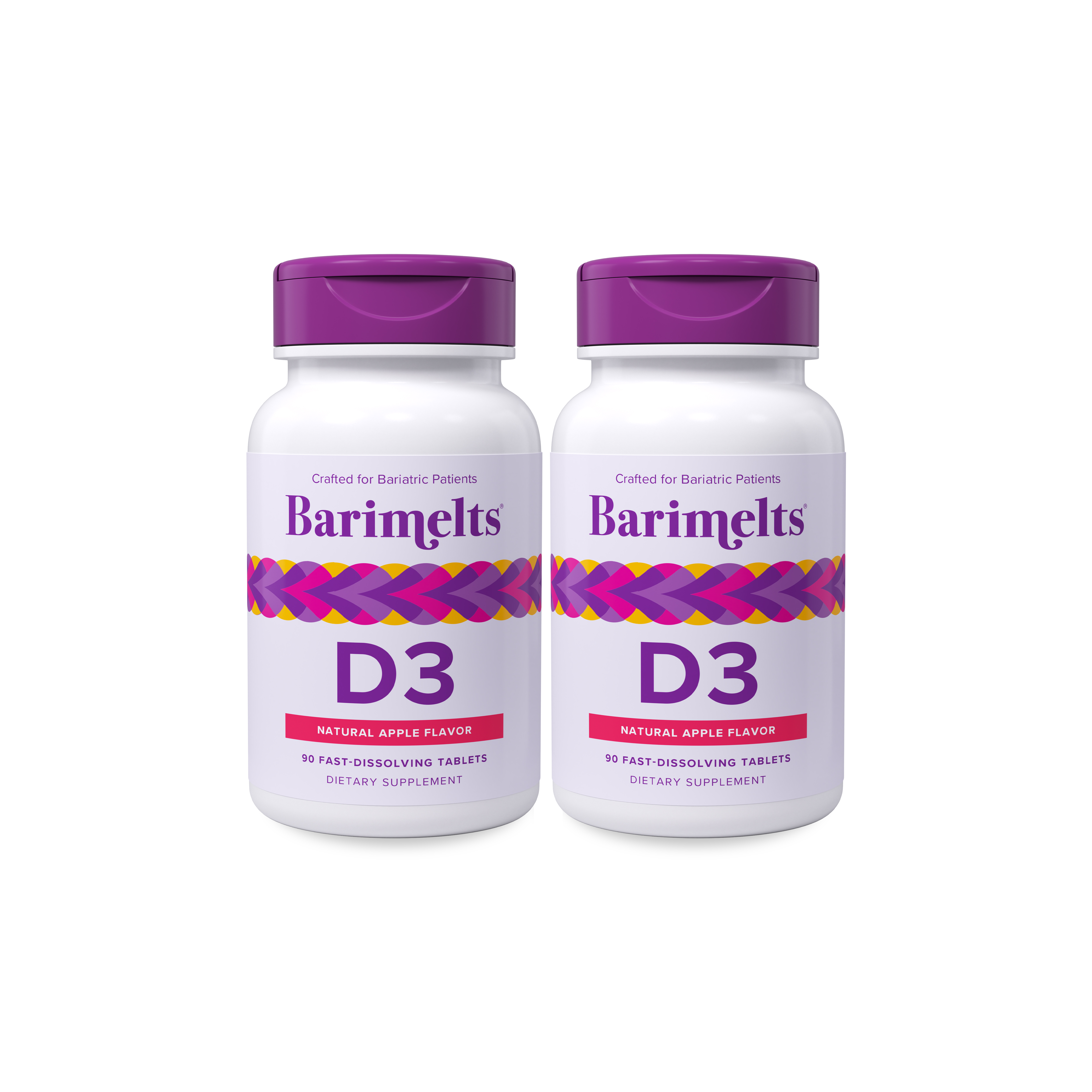 (2 pack) Barimelts Bariatric Vitamin D3 for Immune Support, 90 Fast-Melting Tablets, Post Weight Loss Surgery Patients, Apple Flavored Dietary Supplements
