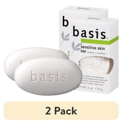 2 pack Basis Sensitive Skin Bar Soap, Unscented Soap Bar for Sensitive Skin, 4 oz Bar