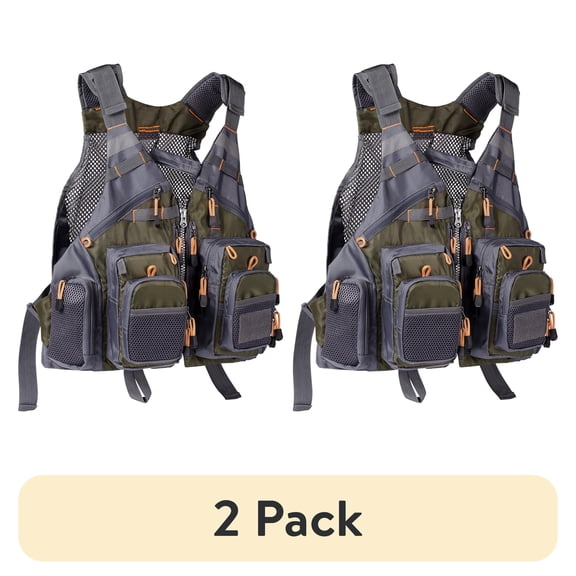 (2 pack) Bassdash Lightweight and Durable Unisex Fishing Vest pack, One Size, Green