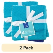 (2 pack) Bath 100% Cotton Washcloth Bundle, Multi Color, 4 Count