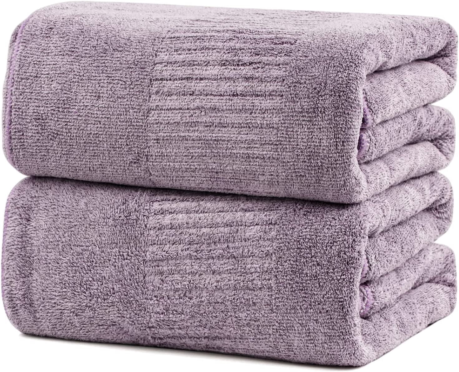 DEWEL Bath Towel, Large Bathroom Towels 35x63 in, Super Absorbent Quick Drying Towels for Bathroom, Beach, Gym, Pool, 2 Count Purple