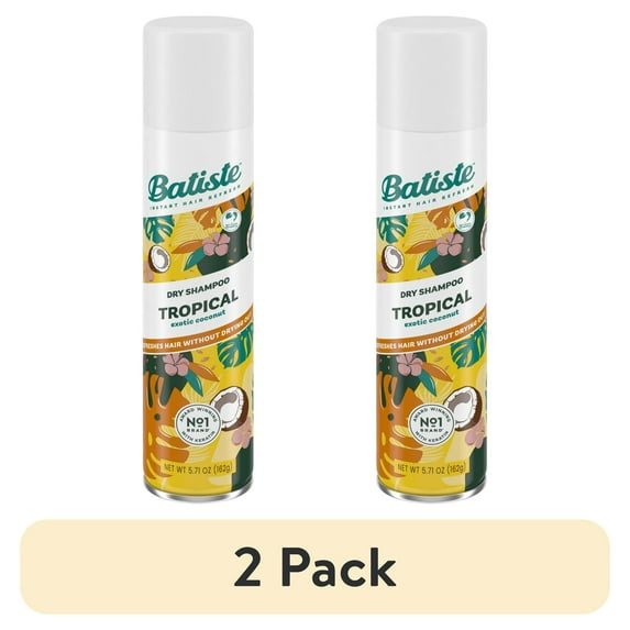 (2 pack) Batiste Dry Shampoo, Tropical Fragrance, Refresh Hair Between Washes, Waterless Shampoo, 5.71 oz