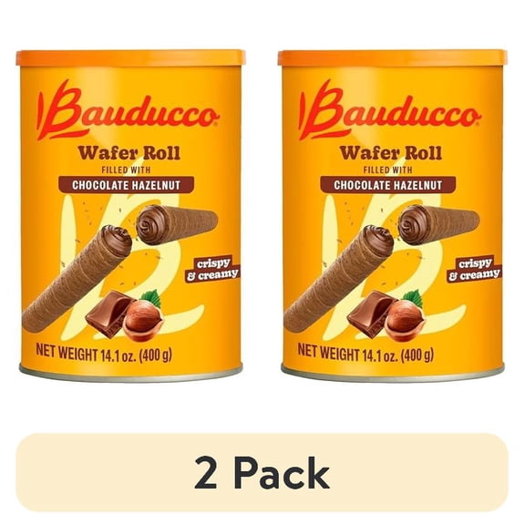 (2 pack) Bauducco Chocolate Hazelnut Wafer Rolls - Classic European Cookies, 14.1 oz