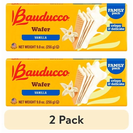(2 pack) Bauducco Vanilla Wafers, Crispy Wafer Cookies with 3 Delicious, Vanilla Flavored Cream, Family Pack, 9.0oz