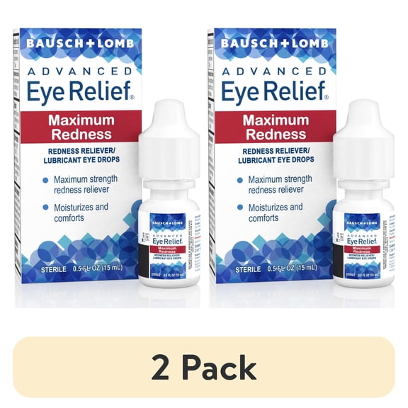 (2 pack) Bausch & Lomb Advanced Eye Relief Maximum Relief Lubricant/Redness Reliever Eye Drops, .5 oz