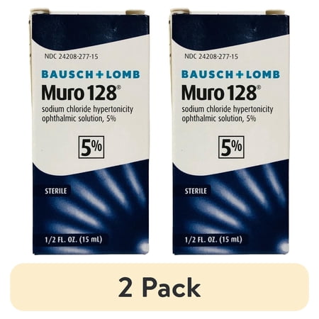(2 pack) Muro 128 5% Sodium Chloride Hypertonicity Ophthalmic Solution, from Bausch + Lomb, 0.5 Fl Oz (15 mL)