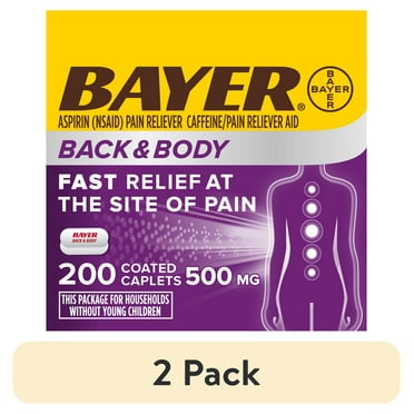 (2 pack) Bayer Back and Body Extra Strength Aspirin 500 mg, Pain Reliever With Caffeine, 200 Coated Caplets