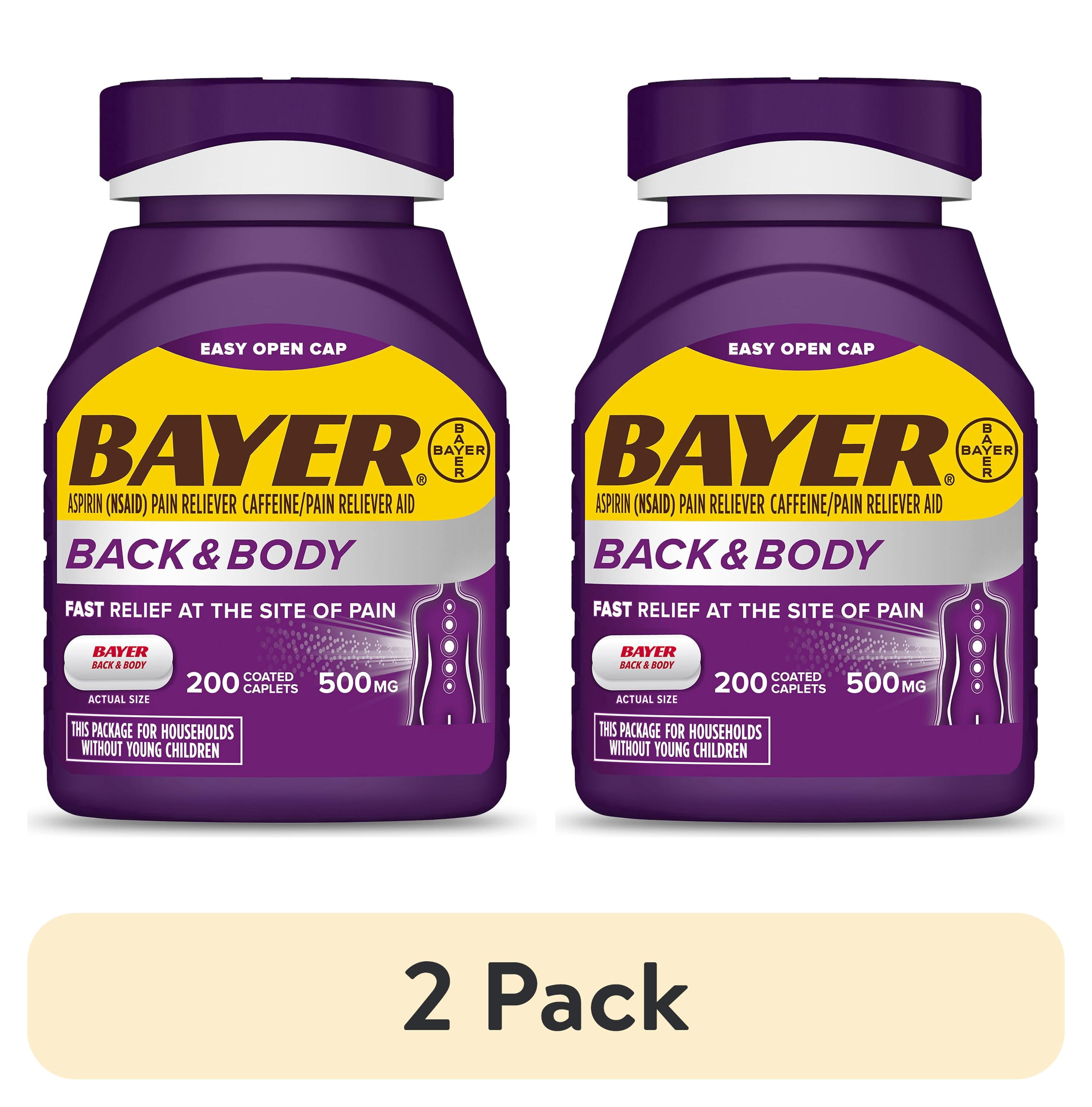 (2 pack) Bayer Back and Body Extra Strength Aspirin 500 mg, Pain Reliever With Caffeine, 200 Coated Caplets