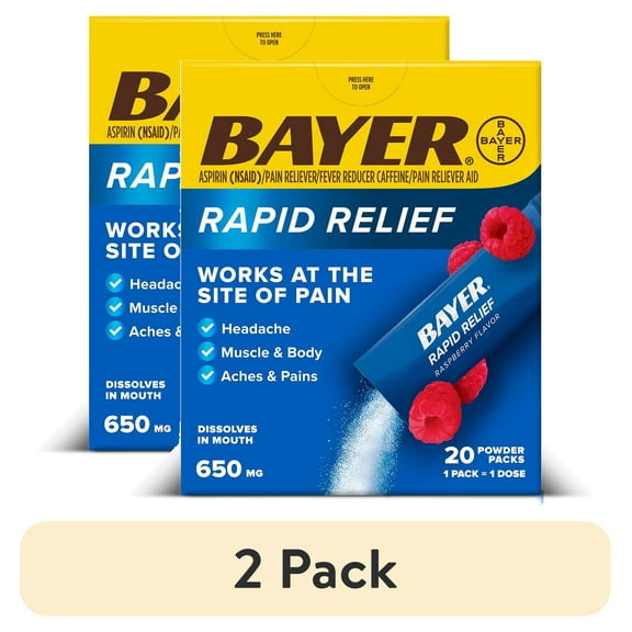 (2 pack) Bayer Rapid Relief, Fast Acting Headache Relief, Muscle and Body Pain Reliever, 20ct