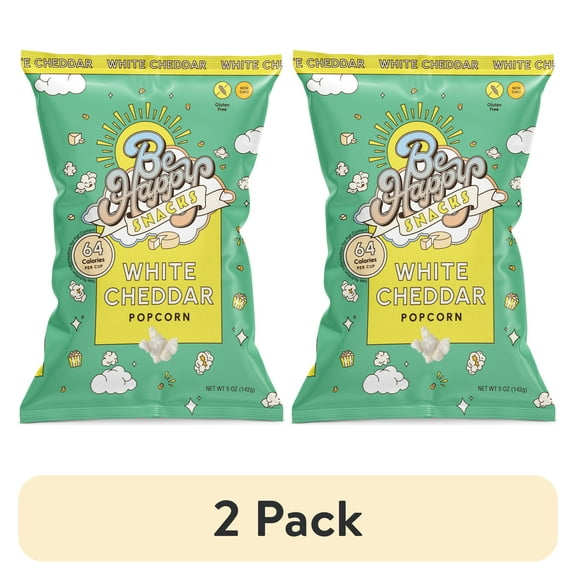 (2 pack) Be Happy Snacks D'Amelio White Cheddar Popcorn, Gluten-Free, 5 oz