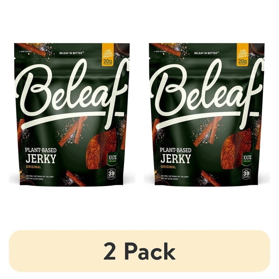(2 pack) BeLeaf Original Vegan Jerky, Plant-Based High-Protein Snack, Non-GMO, 3.5 oz