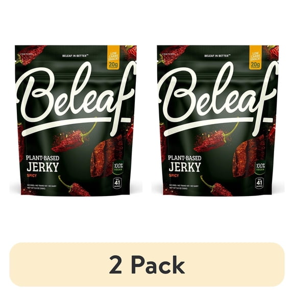 (2 pack) BeLeaf Spicy Vegan Jerky, Plant-Based High-Protein Snack, Non-GMO, 3.5 oz