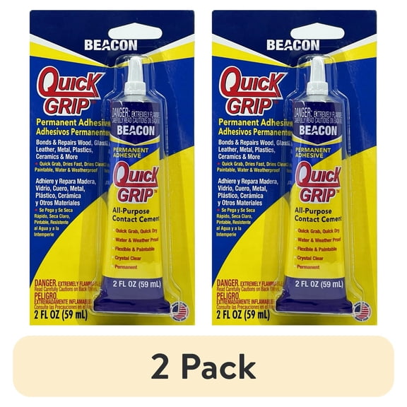(2 pack) Beacon Adhesives Quick Grip Permanent Adhesive with Fast Drying Time, Crystal Clear and Weather-Proof