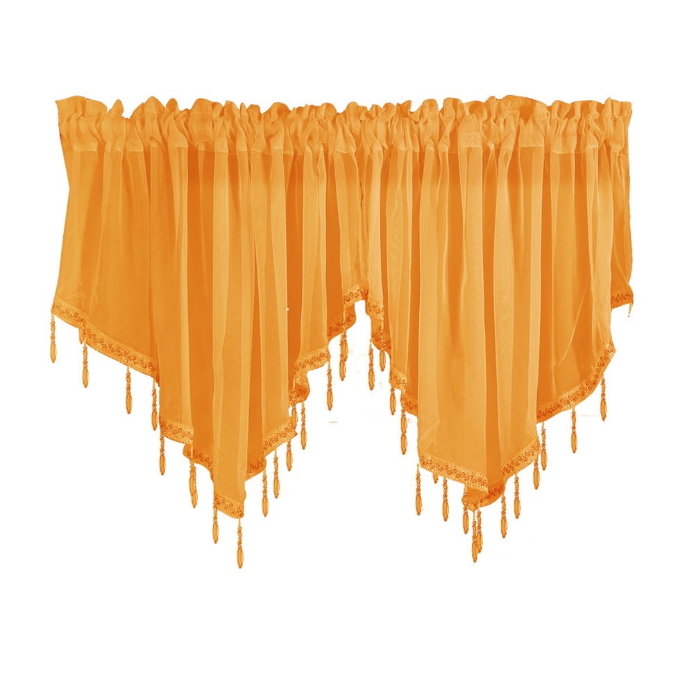 2 pack Beaded Sheer Windows Valance 51.2 in W x 23.6 in L, Scalloped Kitchen Curtain, Bathroom Swag Sheer with Rod Pocket, Short Valance Drape for Bedroom Living Room