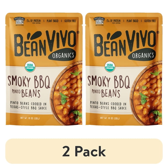 (2 pack) BeanVIVO Organic Smoky BBQ Pinto Beans, 10 oz. Pouch
