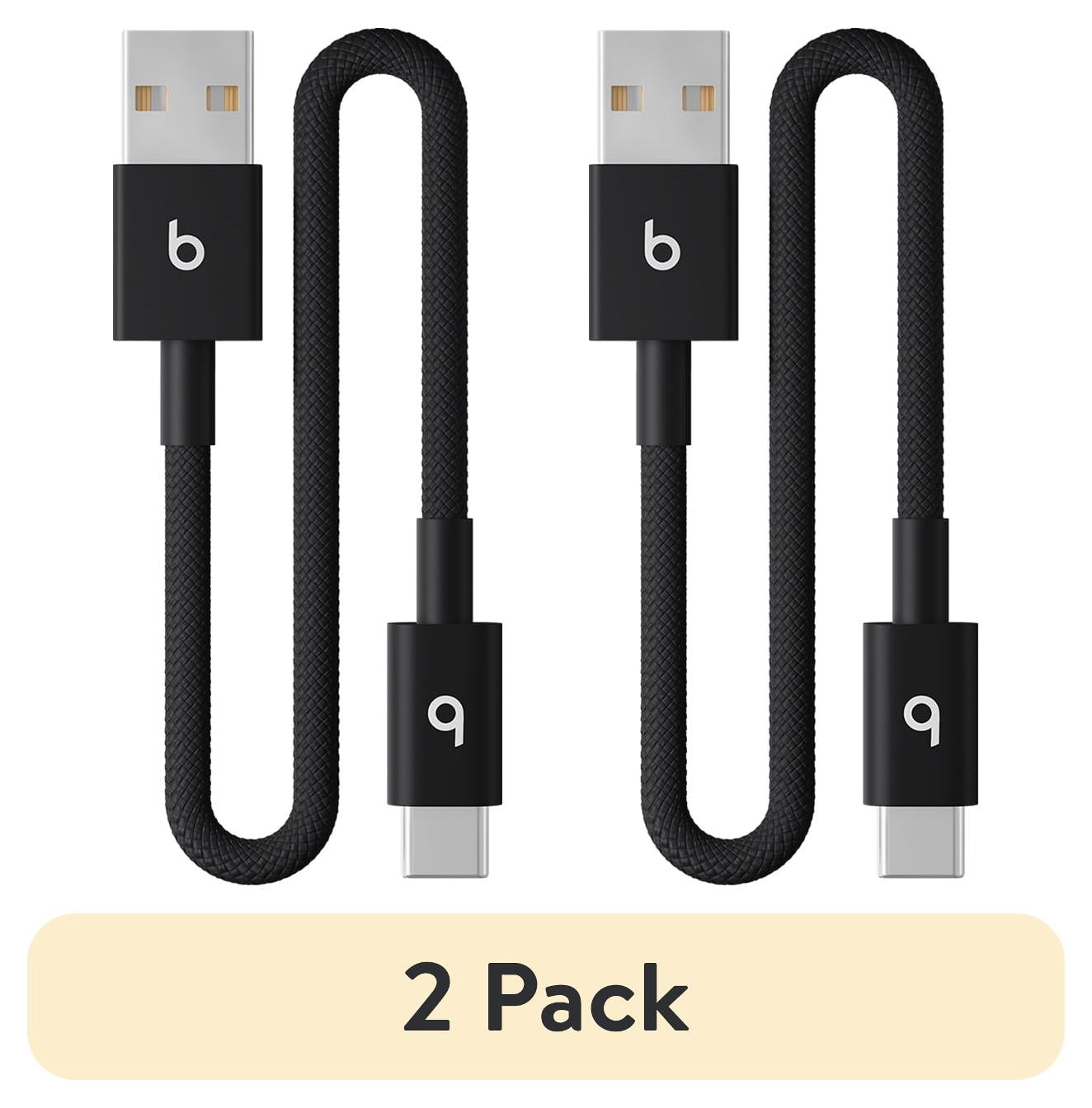 (2 pack) Beats USB-A to USB-C Woven Short Cable (20 cm) - Bolt Black