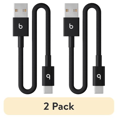 (2 pack) (2 pack) Beats USB-A to USB-C Woven Short Cable (20 cm) - Bolt Black