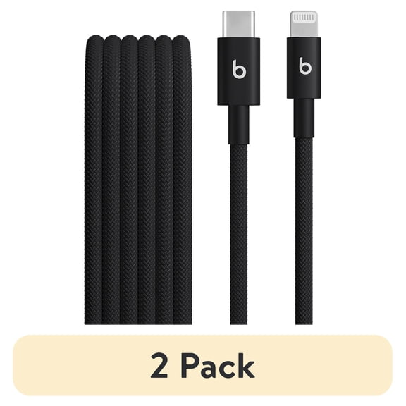 (2 pack) Beats USB-C to Lightning Woven Cable (1.5 m / 5 ft) - Bolt Black